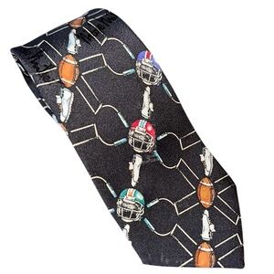 Vtg Nicole Miller Mens Slim Tie 1995 Silk Football Black HandSewn 54x2.75” Korea